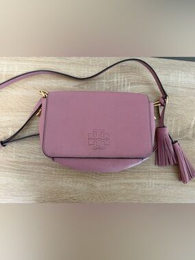 Tory Burch Dusty Rose Leather Crossbody with Logo Flap